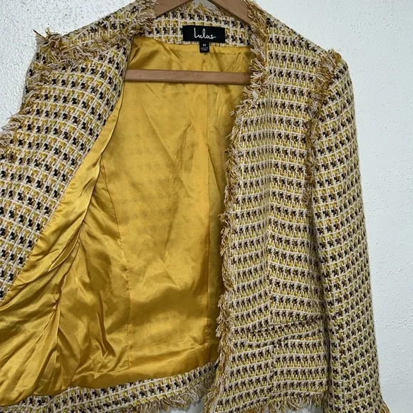 Lulu’s Boss Girl Yellow Multi Tweed Jacket Medium - Picture 10 of 15